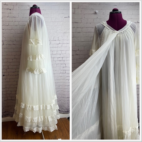 Intime California vintage robe and gown peignoir set creamy white nylon size s - Picture 2 of 6